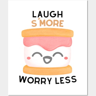 Laugh S'More Worry Less - Laughing Marshmallow Face Posters and Art